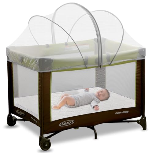 Image of jiangcha Pack N Play Tent Cover - Bassinet Cover for Pack N Play/Travel Crib/Mini Crib/Playpen, Bassinet Mosquito Net Cover with Two-Way Zippers (White-Large)