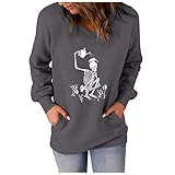 Hoodie Damen,T+Shirt Lustig Langarm Shirts Damen Tshirt Crop WeißE Tshirts Damen Gelber Pullover Pullover Mit FledermausäRmeln Pullover Ohne Kapuze Popken T Shirt Goldenes Top(g-Grau,M)