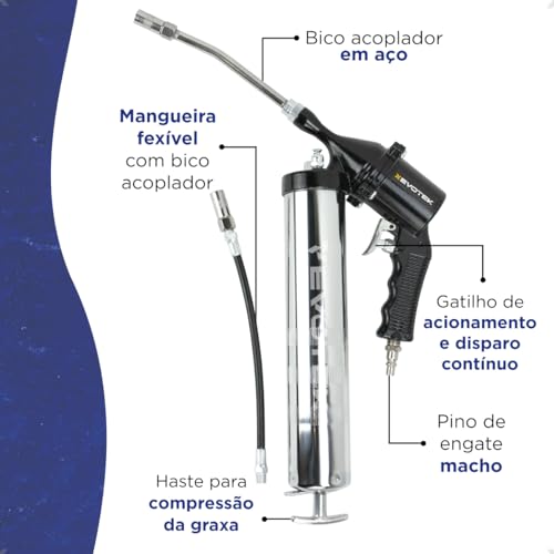 Bomba De Graxa Engraxadeira Pneumática 600g Bico Flexivel Evotek
