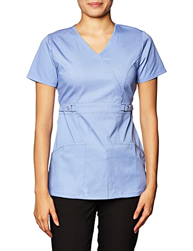 Cherokee Women's Scrubs Luxe Jr. Fit Mock Wrap Top, Ceil, X-Small