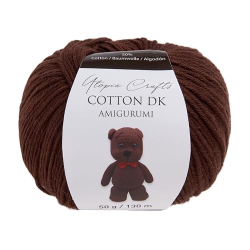 Utopia Crafts Amigurumi Cotton DK Yarn for Crochet and Knitting 50% Cotton, 50% Acrylic Blended, 50g (1, Brown)