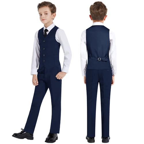 Image of Plavict Boys' Suits Slim Fit 5 Piece, Adjustable Waist, Boys Formal Set