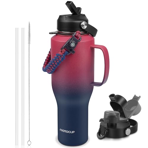 Image of ABOTOCUP Water Bottle 40oz, Insulated Tumblers with Handle & Straw Lid, Insulated Water Bottle Fits in Cup Holder, Double Wall BPA-Free, Stainless Steel Travel Cup Leak-proof to Keep Cold 24H&Hot12H