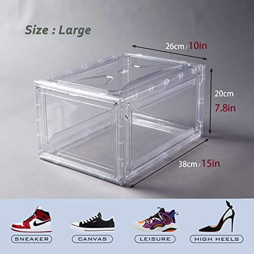 Bbyb Shoe Box,Drop Front Shoe Box,Clear Plastic Stackable Storage Bins,Magnetic Transparent Door Clear Storage Bins 3Pack (Large, D-Clear) #TOP1