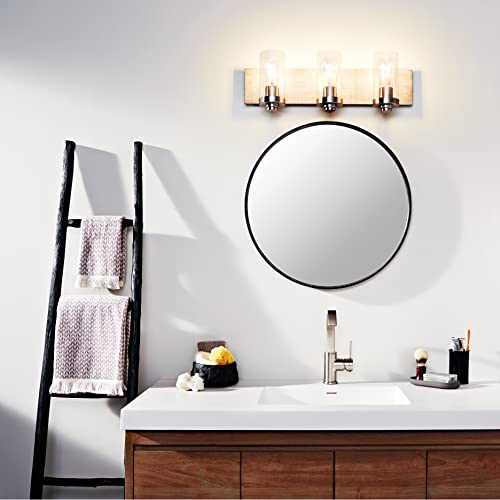 Kichler Lighting Dalwood 24" 3 Light Vanity Light With Clear Seeded Glass With Classic Pewter And Distressed Aged Wood Accent Finish #TOP3