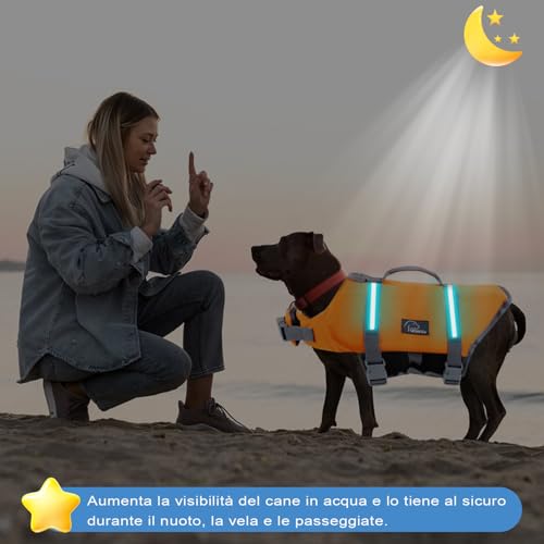 Voarge Hund Rettungsweste, Haustier Sicherheitsweste Badebekleidung Hund Rettungsweste, für Hundegröße einstellbar mit starkem Schwimm- und Rettungsgriff (M)