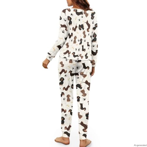 Image of Women's 2 Piece Printed Pajama Set Long Sleeve Sleepwear Set with Long Pants Casual Lounge Sets with Pocket