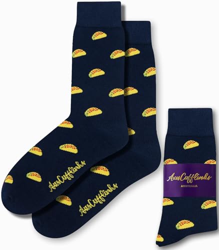 AUSCUFFLINKS Taco Socks for Men Taco Bell Taco Bill Nachos Socks for Her | Mexican Gift for Him | Xmas Gift for Work Colleague | Bday Gift for Guys (Tacos)