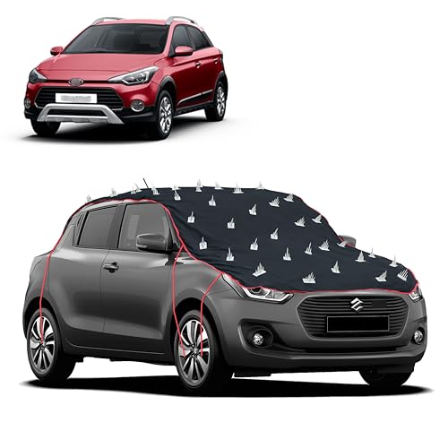 Image of Dog Protection Spike Car Cover for i20 Active Bonnet to Roof Easy Installation with 4 Elastic Hook Strap | Anti-Scratch Soft Cotton Inner | Complete Protection from Street Dogs & Monkeys
