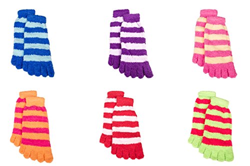 6 Pack Warm Striped Fuzzy Toe Socks For Women - Cute Colorful Winter Toe Socks