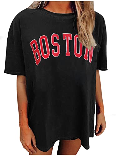 Women Miami Florida Letter Graphic Print Tee Shirt Oversized Short Sleeve Crew Neck Drop Shoulder Casual T-Shirt Tops