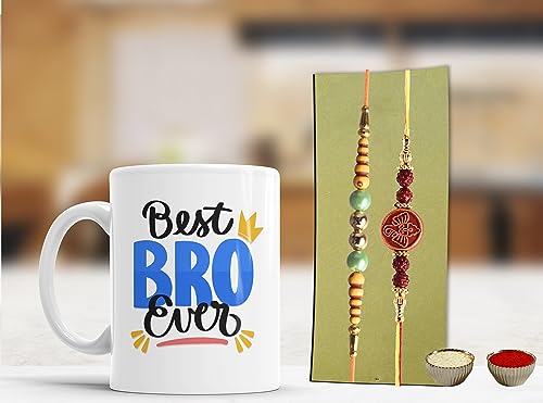 Image of Rakhi Gift for Brother and Rakshabandhan Gift | Rakhi for Brother with Printed Ceramic Mug| | Pack of 4 (Printed Mug, Roli Chawal, 02Rakhi) | Best Rakhi Gift for Brother. (05)