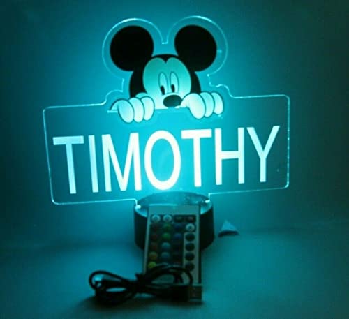 Mirror Mania Store Mickey Night Light Up Led Desk Table Lamp Personalized Free Engraved Made To Order Home Girls Boys Room Decor, 16 Bright Color Options With Remote, A Must Have! #TOP7