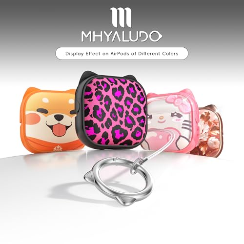 Image of for AirPods 4 Case with Cleaning Kit, Cute Cat Ear Print Design & Cute Buckle, Inverted Phone Holder Design, Top Safe Lock Buckle Design, for Girls AirPods 4 case 2024, Rose Leopard