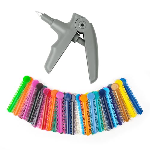 OFFCUP Ortodoncia Herramienta de Pistola de Ligadura, Dental Pistola de Ligadura con 40pcs Lazos de Ligadura de Ortodoncia Multicolor, Kits Poner Ligaduras Instrumento Dental (Gris)