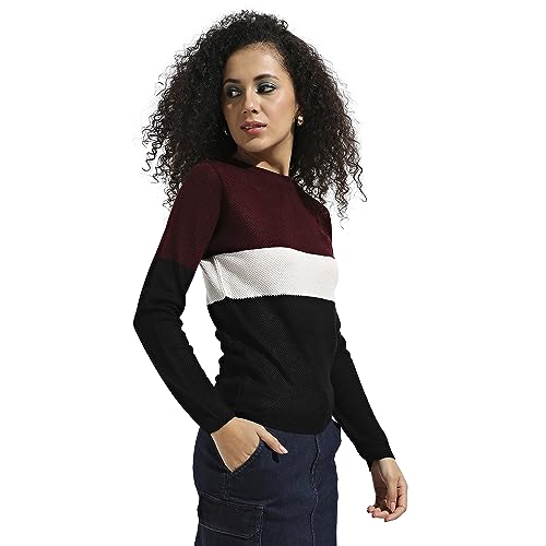 Image of PINACOLADA Women's Geometric-Textured Pullover Sweater for Casual Wear | Crew Neck | Long Sleeves | Pull On Closure | Sweater Crafted with Comfort Fit for Everyday Wear