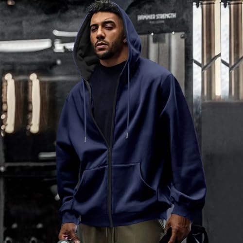 Full Zip Up Hoodies for Men Fashion Loose Fit Jackets Fleece Lined Winter Sweatshirt Warm Coats4
