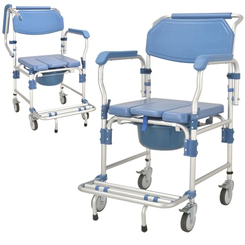 Sedia Da Doccia Con Rotelle Per Bagno Per Anziani, Sedia Da Toilette Comodino Impermeabile Con Secchio Rimovibile, Capacità Peso 150 Kg Sedia Da Trasporto Per Doccia Per Adulti, Anziani, Pazienti