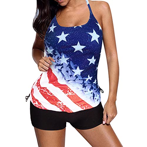 2021 Summer Plus Size Tankini Swimsuits for Women Two Piece Athletic Loose Fit Sporty Print Strappy Back Swimsuits Swimdress Bathing Suits with Shorts