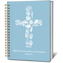 Christian Notebook, Blue Seashell Cross Christian Journal, Psalm 934 Bible Journal, Church Notes Notebook, Bible Journaling Notebook, Hardcover Spiral Notebook Journal 5.5x8.3 Inch