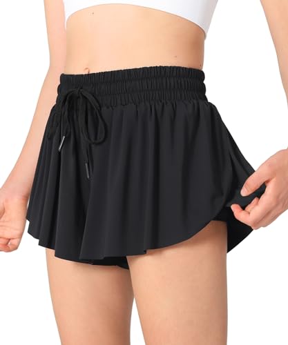 Girls Butterfly Shorts Kids Flowy Shorts 2-in-1 Girls Butterfly Skirts with Pocket2