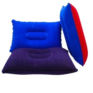 Camping Travel Pillow Small Squared Flocked Fabric Air Pillow, Compact, Comfortable and Ergonomic Inflatable Pillow, Used to Support Camping and Hiking (3 Pack Royal Blue, Purple, Duotone)