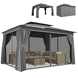 Outsunny Gazebo da Giardino 3.8x3 m con Tende, Zanzariera, Ganci, Gazebo da Esterno con Do...