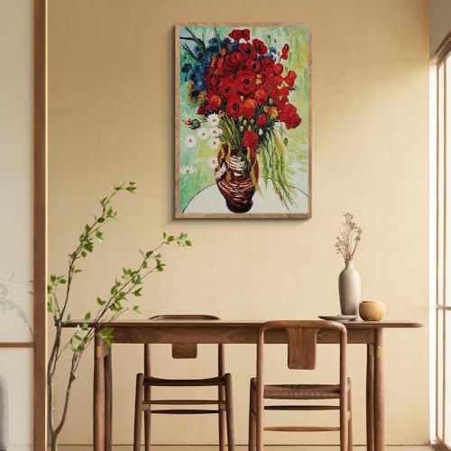ゴッホ「ヒナギクとケシの花瓶」阪画屋 アートパネル アートボード ポスター 玄関 壁画 壁掛け 壁飾り 部屋飾り 飾り絵 絵 絵画 油絵 ソファの背景画 インテリア 現代 モダン フレーム 額付き 木枠付きの完成品 木目調 キャンバス 風水 風景画 プレゼント ギフト 40×50 [2]