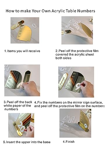 Numéros de table de mariage acrylique miroir doré pour plan de table lisible