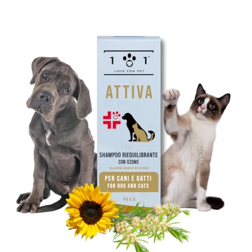 Shampoo Naturale e Vegetale con Ozono per Cani e Gatti, 250ml - con Azione Riequilibrante, Offre Protezione ed Elimina Gli odori - Funghicida e Battericida - Linea 101