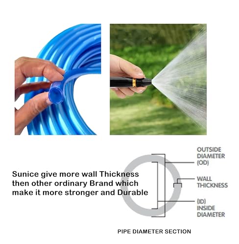 SUNICE 10 Meter Metalic Blue Flexible Hose Pipe, Spray, Adapter (Pipe Diameter: ½’’ inch, 0.5 Inch, 12 mm) Gardening, House Cleaning,Car and Bike Washing Hose Pipe Spray Gun (10 METER, BLUE)