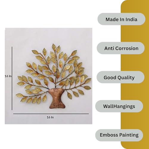 Image of Bharat Art Metal Iron Small Leaf Tree Decorative Wall Art | Multicolor Metal Wall Sculpture for Home, Living Room, Bedroom, Hotels, Office, Cafe (16 x 1 x 16 Inch) W182
