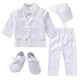 Taufe Outfits für Jungen: Baby Boys Taufe Outfit umfasst passende Kappe, shirtwith Fliege, Weste (verschiedenen Stil), Smart Pants haben eine halbe elastische Taille für einen Komfort und perfekte Passform. und Schuhe.Adorable Seil Fliege Verschluss sorgt dafür, dass diese Schuhe sicher auf Sie babys 'Füße, leicht und flexibel, um natürliche Fußbewegung zu unterstützen.