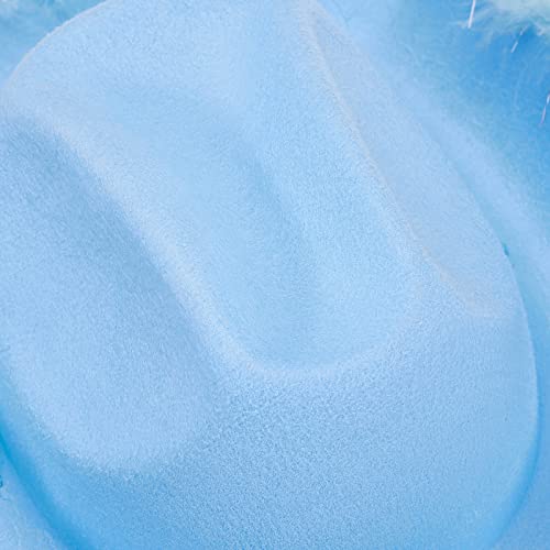 Duanyozu Women's Western Cowboy Hat Adult Fluffy Trim Wide Brim Hat Female Cap Holiday Halloween Costumes Accessories (Fluffy Blue, 32Cm*42Cm*18Cm) #TOP4