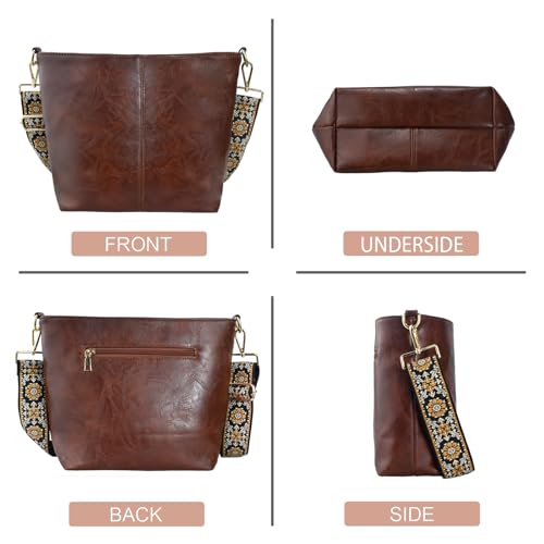 Image of Hobo Bags Vegan Leather Crossbody Bag Guitar Strap Shoulder Purses with Zipper Handbags for Women