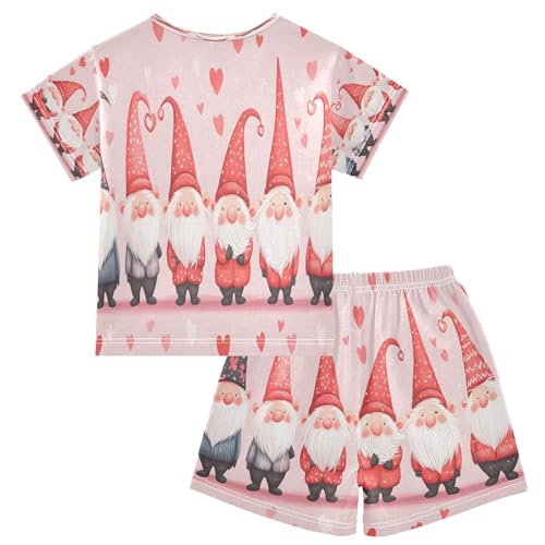 ALAZA Gnomes Valentines Heart Love Pajamas Set Short Sleeve Cotton Sleepwear Summer Pjs 2 Piece 5-14Y2