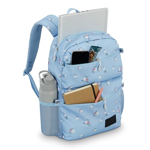 Image of High Sierra Everclass Backpack - Travel or Work Laptop Bookbag with 360 Reflectivity, Dual Water Bottle Pockets & Fits Laptops Up To 15.6 inch, One Size, Floral Blue