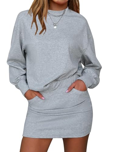 EXLURA Womens 2 Piece Skirt Sets Long Sleeve Mock Neck Sweatshirt Skort Matching Set Casual Airport Travel Spring Outfits