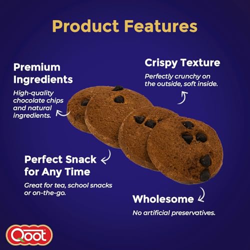 Image of Qoot Choco Chip Cookies (Pack of 3 x 200g) | Healthy, Crunchy Nutty Cookies & Biscuits | No Palm Oil, No Preservatives, No White Sugar | Natural, Protein-Rich Snack | Freshly Baked Snacks for Tea, Breakfast & Gifting