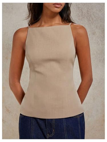 MakeMeChic Women's Going Out Open Back Tops Spaghetti Strap Office Work Vest Tops2