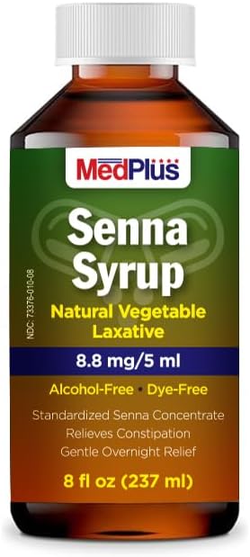 MedPlus Laxante vegetal natural - Jarabe de sena 8.8mg0.2 fl oz - Alivio del estreñimiento - Sabor a chocolate - Comparado con el jarabe Senokot