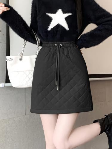 ebossy Women's Puffer Quilted Skirt Drawstring A-line Insulate Warm Skirt with Pockets Hiking Sport2