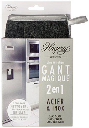 Hagerty Microfiber Glove Stainless Steel Gant en microfibres pour l'acier et l'inox I 23 x 13 cm I Nettoie l'acier, le chrome, l'alu et l'inox I Sans rayures ni peluches I Sans produits chimiques