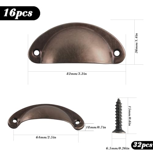 Yibaijia 16 Pcs Shell Cup Handles, Vintage Drawer Pull Handles, Semi Circle Retro Kitchen Cupboard Door Handle and Knobs, Furniture Cabinet Dresser Door Knobs with Screws-Retro red