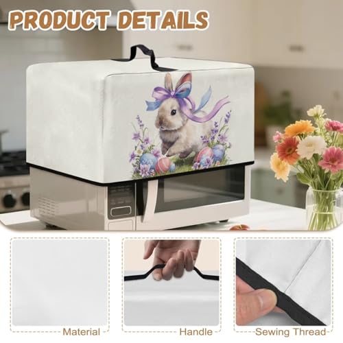 Image of Microwave Oven Cover Easter Decor Kitchen Appliance Protector Air Fryer Toaster Oven Cover Kitchen Baking Accessories, L, Rabbit Easter Eggs Flower Cream White