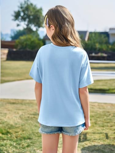 Image of Haloumoning Girls Short Sleeve T-Shirts | Kids, Summer,Girls shirts,Oversized t shirts,Girls T-Shirts,Oversized Tops, Casual Crewneck, Basic Tees 5-14Y