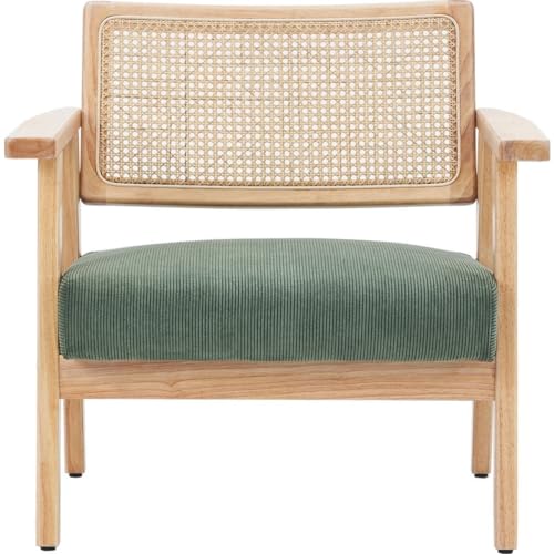 HOMIFAB Fauteuil en Velours côtelé Vert et cannage Naturel - Tim