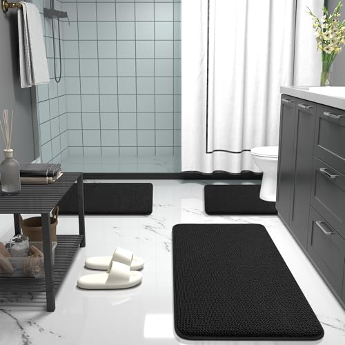 Image of OLANLY Thick Memory Foam Bath Mat Rug 32x20, Extra Soft Absorbent Bathroom Rug, Quick Dry Bath Mats, Non-Slip, Machine Washable Carpet for Bathroom, Tub and Shower, Home Decor Accessories, Black