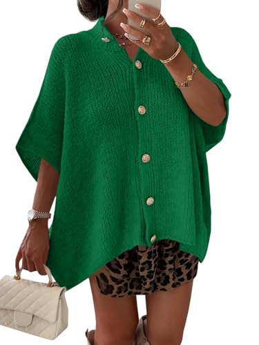 Image of Saodimallsu Womens Oversized Cardigan Sweaters Short Sleeve Button Down Casual Lightweight Loose Knit Trendy Cardigans