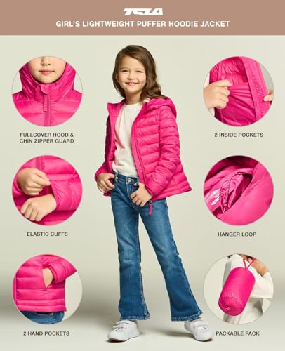 TSLA Kid's & Boy's and Girl's Packable Hooded Puffer Jacket, Lightweight Water-Resistant Zip Up Hoodie Jacket Coat3
